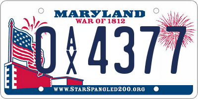 MD license plate 0AX4377