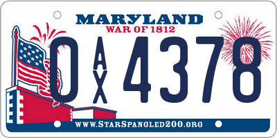 MD license plate 0AX4378