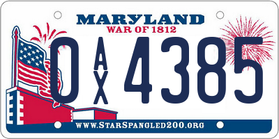MD license plate 0AX4385
