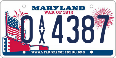 MD license plate 0AX4387