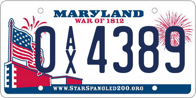 MD license plate 0AX4389