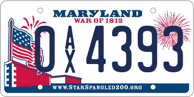 MD license plate 0AX4393