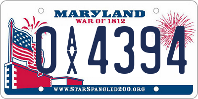 MD license plate 0AX4394