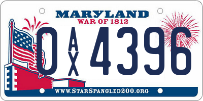 MD license plate 0AX4396