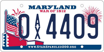 MD license plate 0AX4409