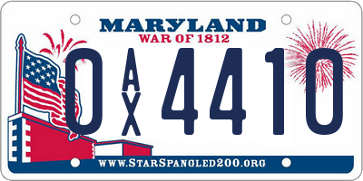 MD license plate 0AX4410