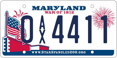 MD license plate 0AX4411