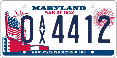 MD license plate 0AX4412