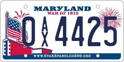 MD license plate 0AX4425