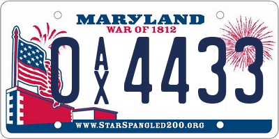 MD license plate 0AX4433