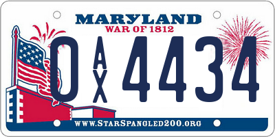 MD license plate 0AX4434