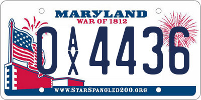 MD license plate 0AX4436