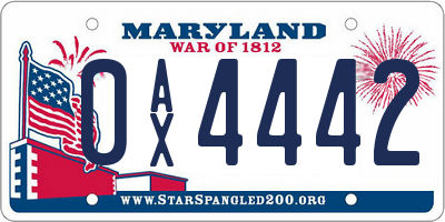 MD license plate 0AX4442