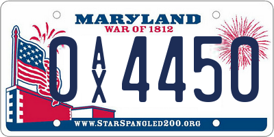 MD license plate 0AX4450
