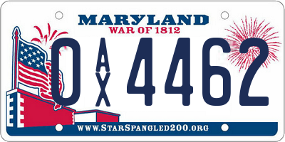 MD license plate 0AX4462
