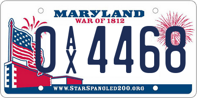 MD license plate 0AX4468