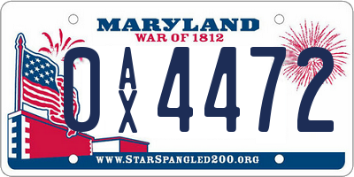 MD license plate 0AX4472