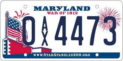 MD license plate 0AX4473