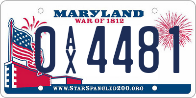 MD license plate 0AX4481