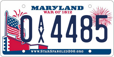 MD license plate 0AX4485