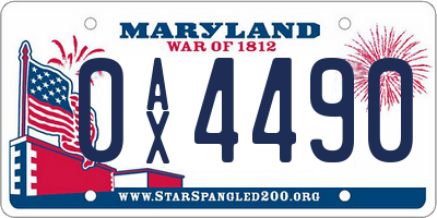 MD license plate 0AX4490