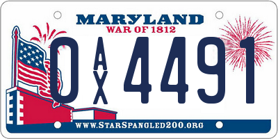 MD license plate 0AX4491
