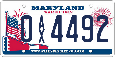 MD license plate 0AX4492