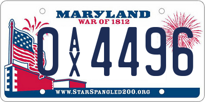 MD license plate 0AX4496