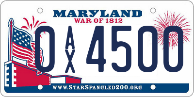 MD license plate 0AX4500