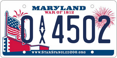 MD license plate 0AX4502