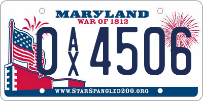 MD license plate 0AX4506