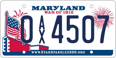 MD license plate 0AX4507
