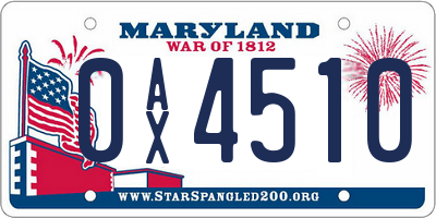MD license plate 0AX4510