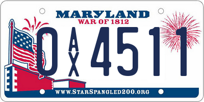 MD license plate 0AX4511