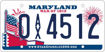 MD license plate 0AX4512