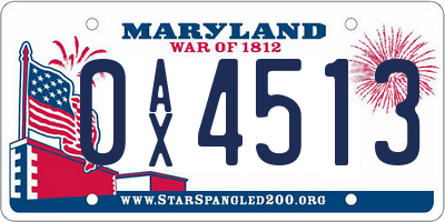 MD license plate 0AX4513