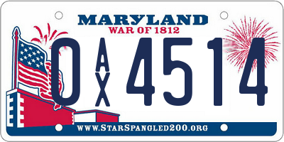 MD license plate 0AX4514
