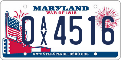 MD license plate 0AX4516