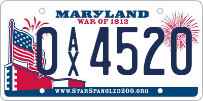MD license plate 0AX4520