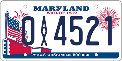 MD license plate 0AX4521