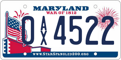 MD license plate 0AX4522