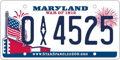 MD license plate 0AX4525