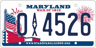 MD license plate 0AX4526