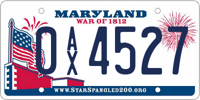 MD license plate 0AX4527