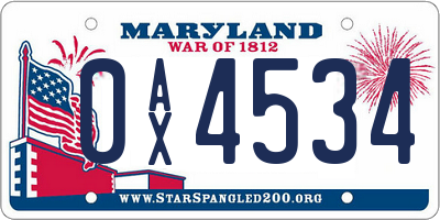 MD license plate 0AX4534