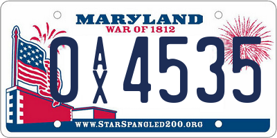 MD license plate 0AX4535