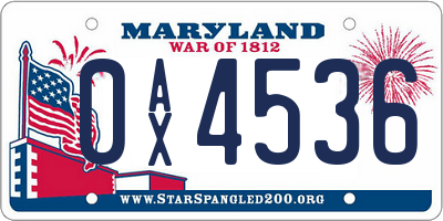 MD license plate 0AX4536