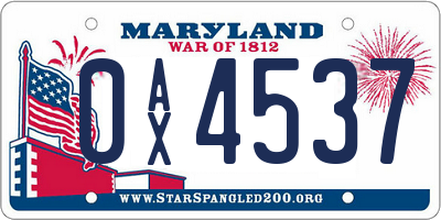 MD license plate 0AX4537