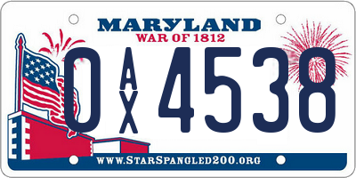 MD license plate 0AX4538