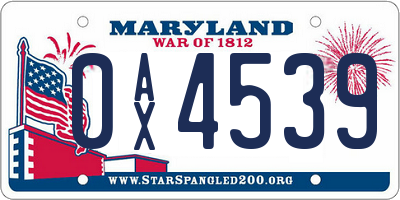 MD license plate 0AX4539